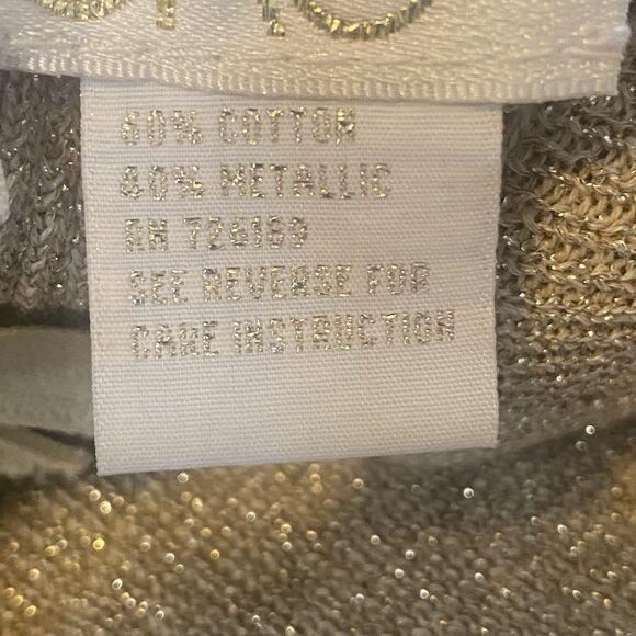 Cache Gold Metallic Pearl Embellished Mock Neck Sweater M Back Zip Beaded Knit - Picture 4 of 11